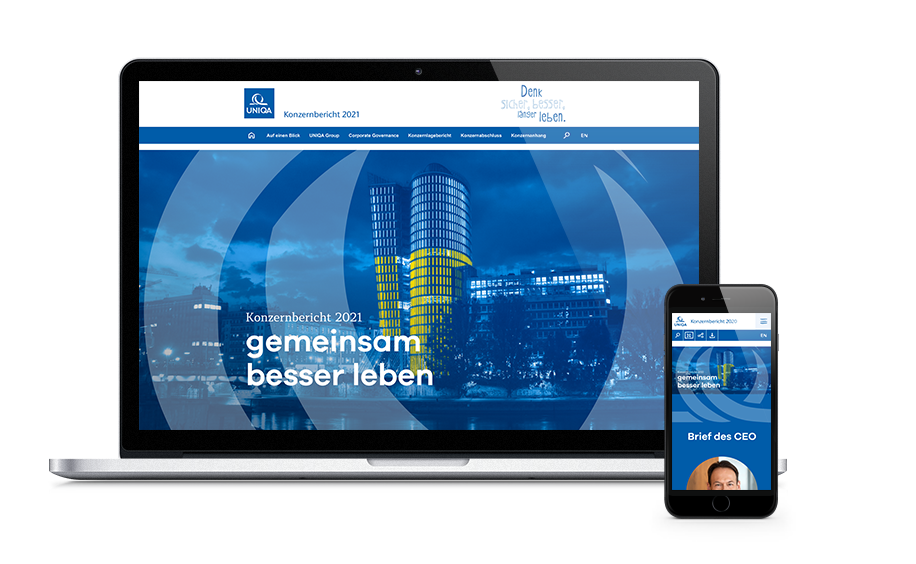 Konzernbericht auf Laptop und Smartphone